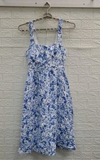 New QUINCE 100% European Linen Fit&Flare S Midi Dress Blue/White Size Medium 