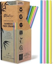 Biodegradable Bamboo Fiber Straws - 150 Count Eco-Friendly Party Straws