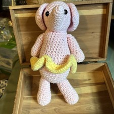 8 Inches Tall Handmade Crocheted Stuffed Elephant Toy Plush.