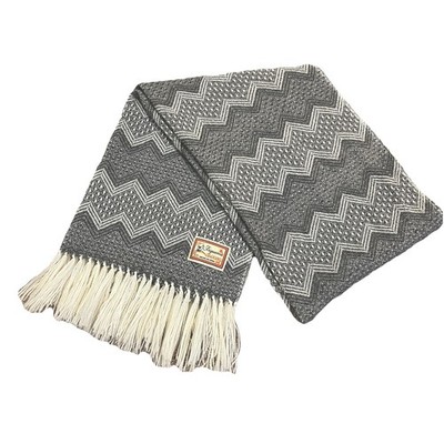 Figueroa Alpaca Scarf Gray White Chevron Fringe Made in Peru