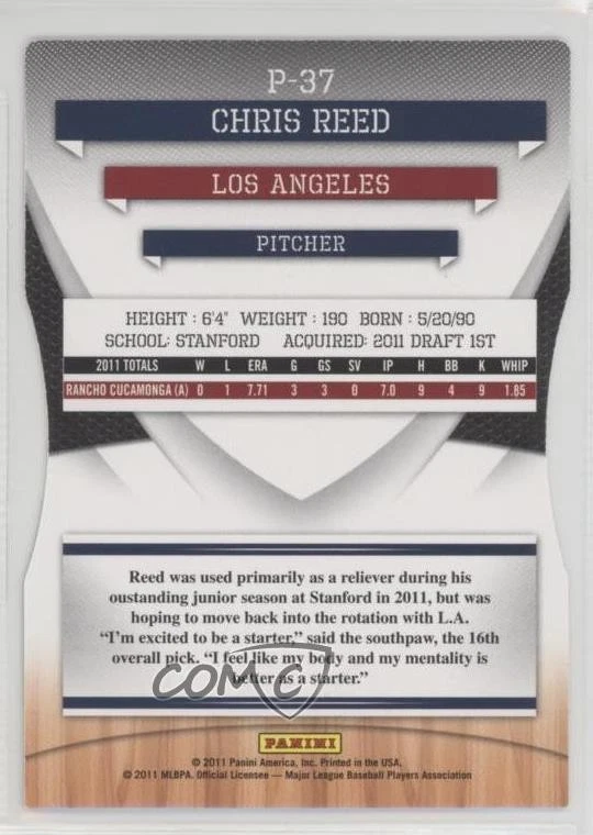 2011 Donruss Elite Extra Edition Prospects Aspirations Die-Cut /200 Chris Reed - Image 2 of 2