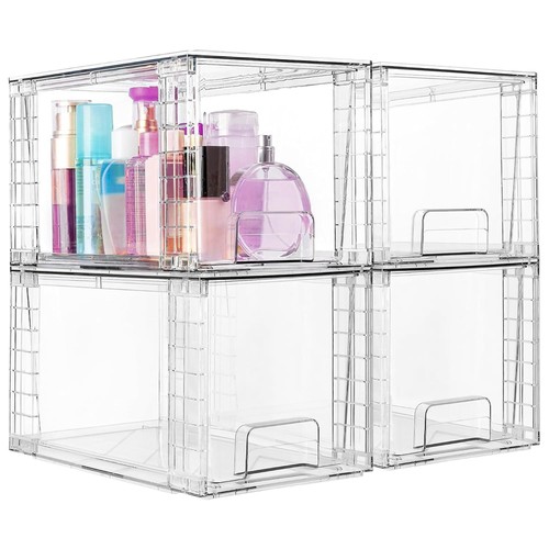 Clear Plastic Stackable Storage Drawers Bins, Perfect for Kitchen Pantry Orga...