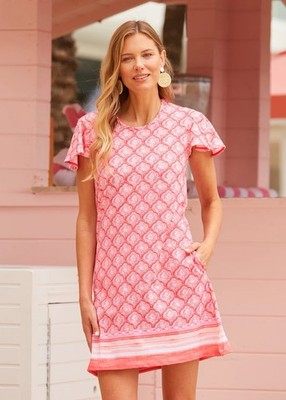 NWT Cabana Life Amelia Island Pink Printed Ruffle Short Sleeve Dress