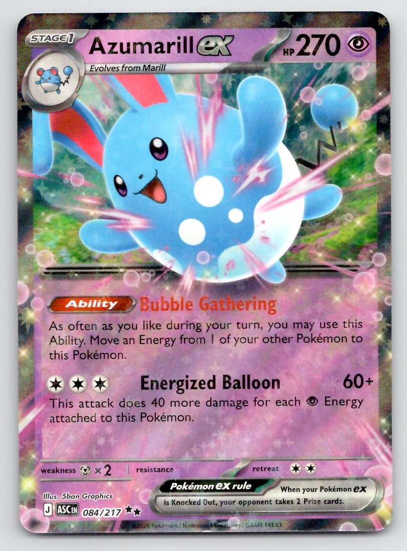 Pokemon Azumarill ex Ascended Heroes ASC DOUBLE RARE HOLO 084/217 NM