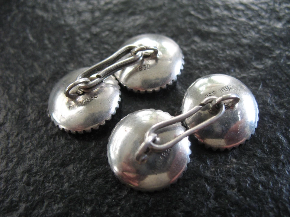 Manschettenknöpfe Silber 830 Hochfein mit Perlmutt + blaue Steine von ca. 1930 - Bild 3 von 4