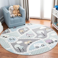 Carousel Collection 4' Round Grey/Light Blue CRK193F Neighborhood Non-Sheddin...