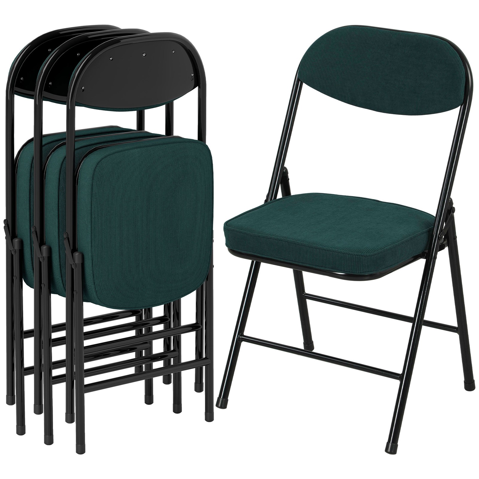 HOMCOM Folding Chairs Set of 4 with Cushioned Seat, Steel Frame, Teal