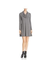 ROBERT MICHALES Womens Gray Long Sleeve Cowl Neck Mini Evening Sweater Dress M