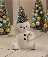 Bethany Lowe Christmas Retro Candy Cane Snowman With Tree TL1358 New 10 1/2"