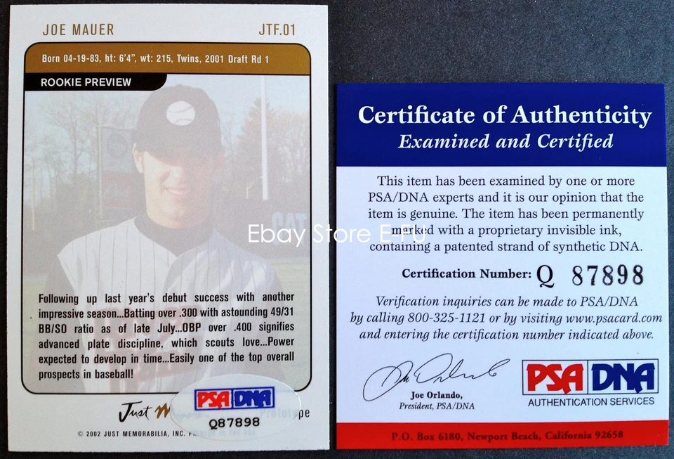 #1 JOE MAUER Signed 2002 Just The Franchise Gold Blue Auto PSA/DNA COA Autograph - Image 3 of 3