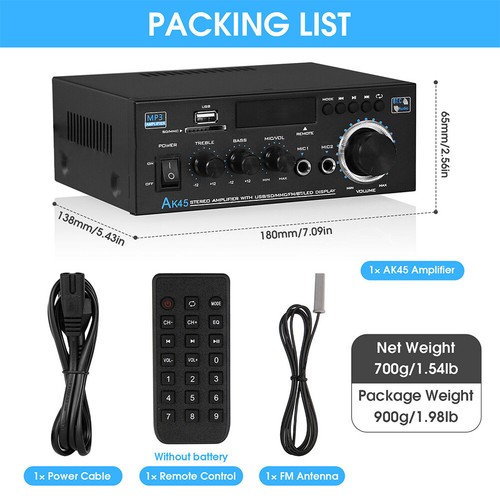 Bluetooth Amplifier w/Karaoke Wireless Receiver USB Player Home Stereo Audio Amp - Picture 9 of 9