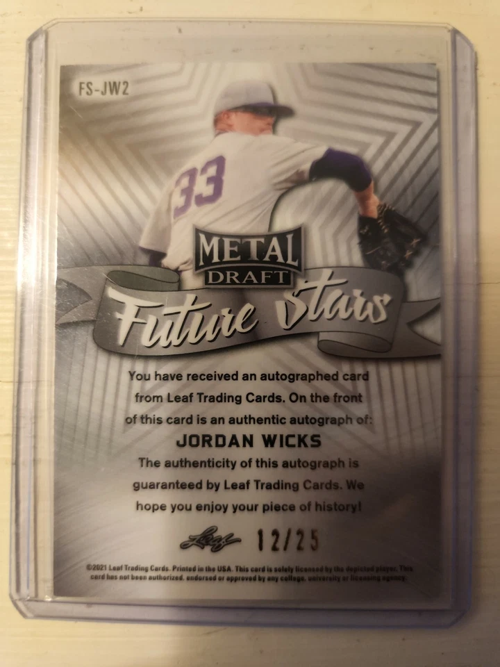 2021 Leaf Metal Draft JORDAN WICKS Future Stars purple-12/25-Cubs 1st round - Image 2 of 2