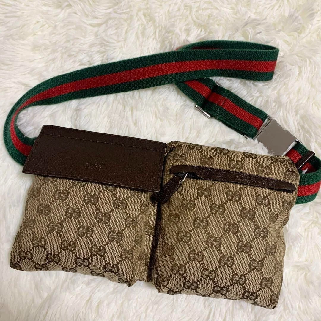 GUCCI GG toile ligne sherry pochette taille bandoulière sac ceinture beige marron