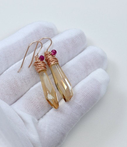 Spyglass Designs Earrings mde w/ Crystal Imperial Topaz 14k Solid Gold Wrap 2 - Picture 17 of 21