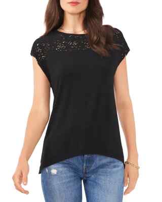 Vince Camuto Crochet Trim Top Black L135960 Womens Size XXL