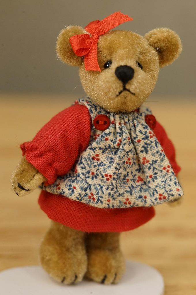World of Miniature Bears Teddy Bear by Beverly Red Floral Pinafore