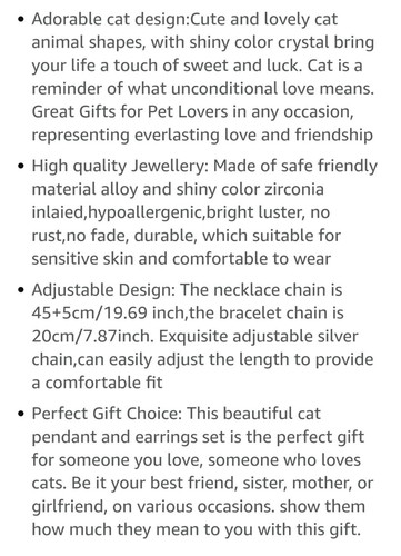 Coloured Rhinestone Cat Pendant Necklace & Bracelet Set. Silverplated. Boxed. - Picture 23 of 24