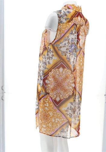 Susan Graver Printed Sheer Chiffon Button Vest Set Gold Lilac 12 NWOT (881) - Picture 4 of 10