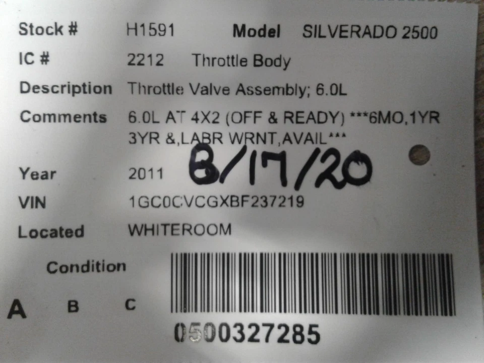 Used Fuel Injection Throttle Body fits: 2011 Chevrolet Silverado 2500 pickup Thr Foto 4 de 4