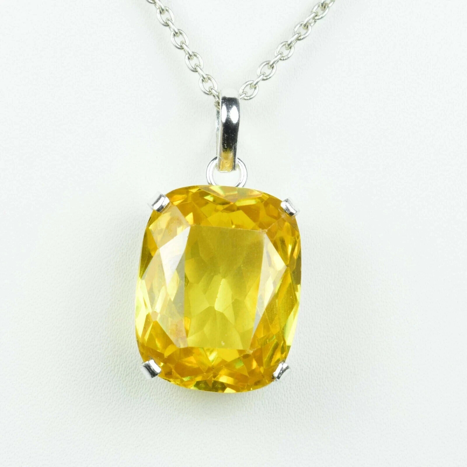 75 Ct Natural Yellow Zircon Pendant Sterling Silver Cushion Gemstone Jewelry