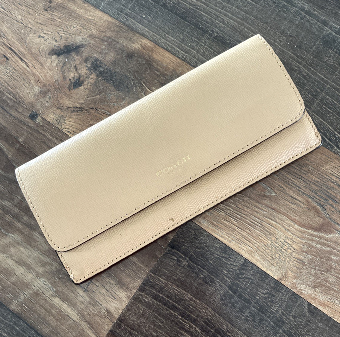 Coach Saffiano Leather Slim Wallet in Toffee Beige