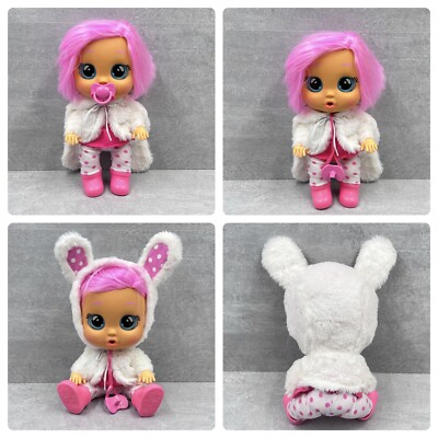 Cry Babies Dressy Coney Interactive 11'' Baby Doll Pink Hair Bunny Hoodie