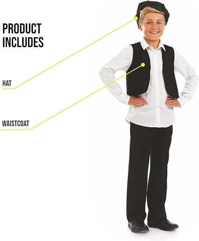 KIT FANTASIA INFANTIL MENINO POBRE HISTÓRICO P - XL colete e chapéu temporizador antigo Halloween - Imagem 3 de 4