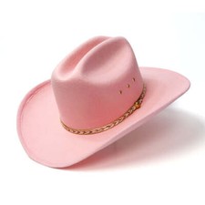 New Youth girl's PINK FAUX FELT WESTERN COWBOY HAT w/ Elastic head band