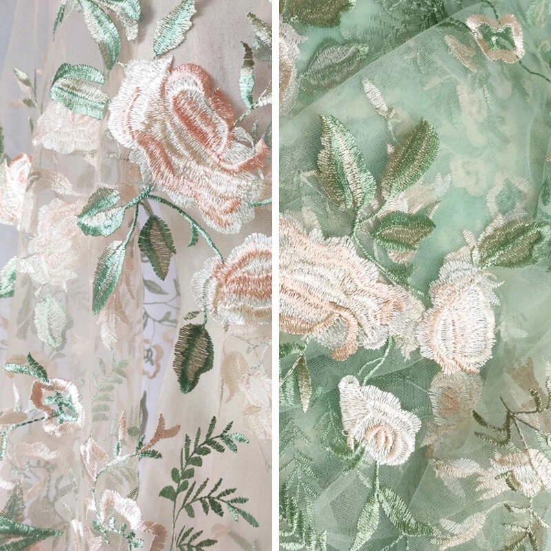 Delicado Vestido Floral Bordado Encaje Malla Tela Nupcial Boda Baile de graduación Hágalo Usted Mismo Foto 3 de 4