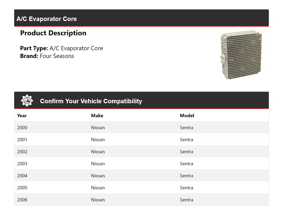 Núcleo evaporador de aire acondicionado Nissan Sentra 2000-2006 4 estaciones 2001 2002 2003 2004 Foto 2 de 4