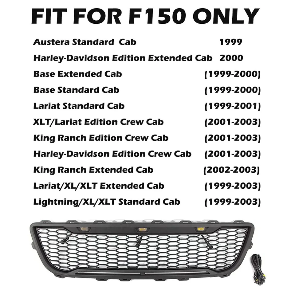 Grille For Ford F150 F-150 1999-2003 Raptor Style Upgrade Grill with LED Lights Foto 4 de 4