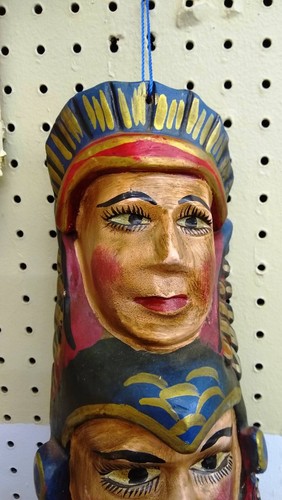 Aztec Warrior Mexican Mask Hand Carved 2-Headed Carving Figure Folk Art Vintage - Picture 6 of 12