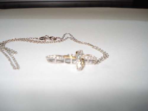 925 Sterling Silver/Gold CZ? Cross Pendant Necklace - Picture 4 of 5