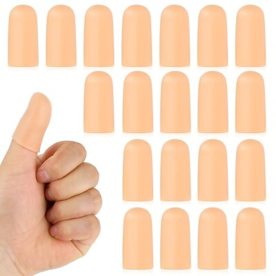 #ad 20Pcs Silicone Finger Protectors Beige Finger Cots Thumb Bandage Rubber Fingers $7.90