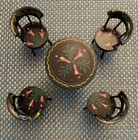 Vintage Dollhouse Miniature Black Enamel Rnd.Table/4 Chairs *Hand Painted*  — photo 1