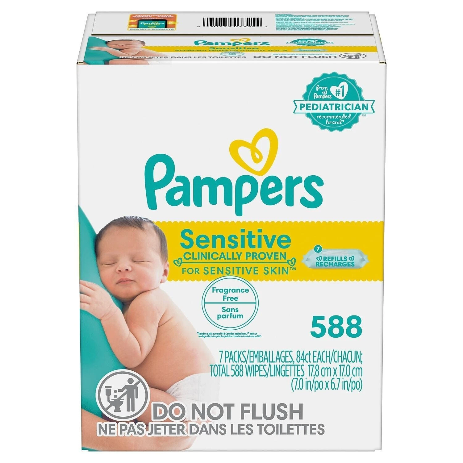 Pampers Baby Wipes Sensitive Perfume Fragrance Free 7X Refills - 588 Count
