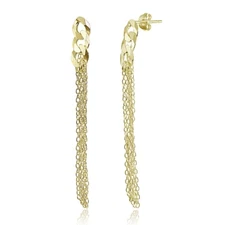 Yellow Gold Flashed Sterling Silver Link and Multi-Strand Chain Dangle Earrings