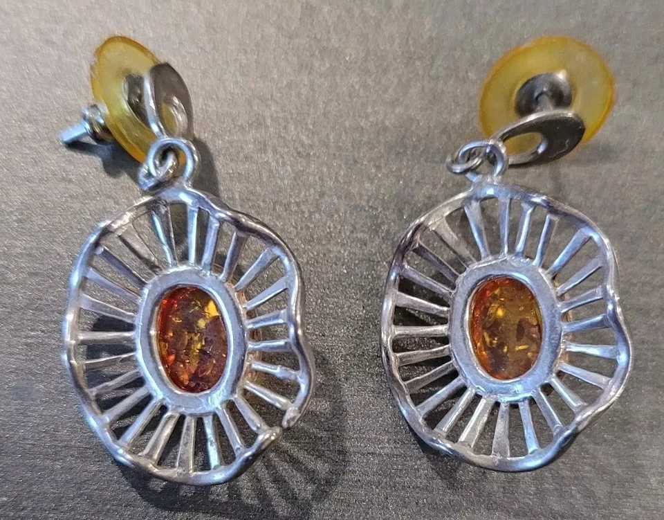 Vintage Baltic Amber And Sterling Silver Earrings  - Image 2 of 4