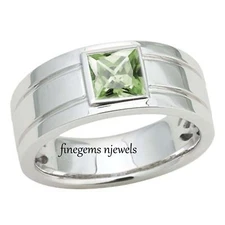 Natural Green Amethyst Gemstone with 925 Sterling silver Band Ring For Men's #d1