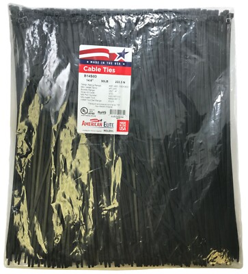(100) Black 14'' Inch Nylon Cable Wire Wrap Zip Ties 50 LBS UV Resistant - USA
