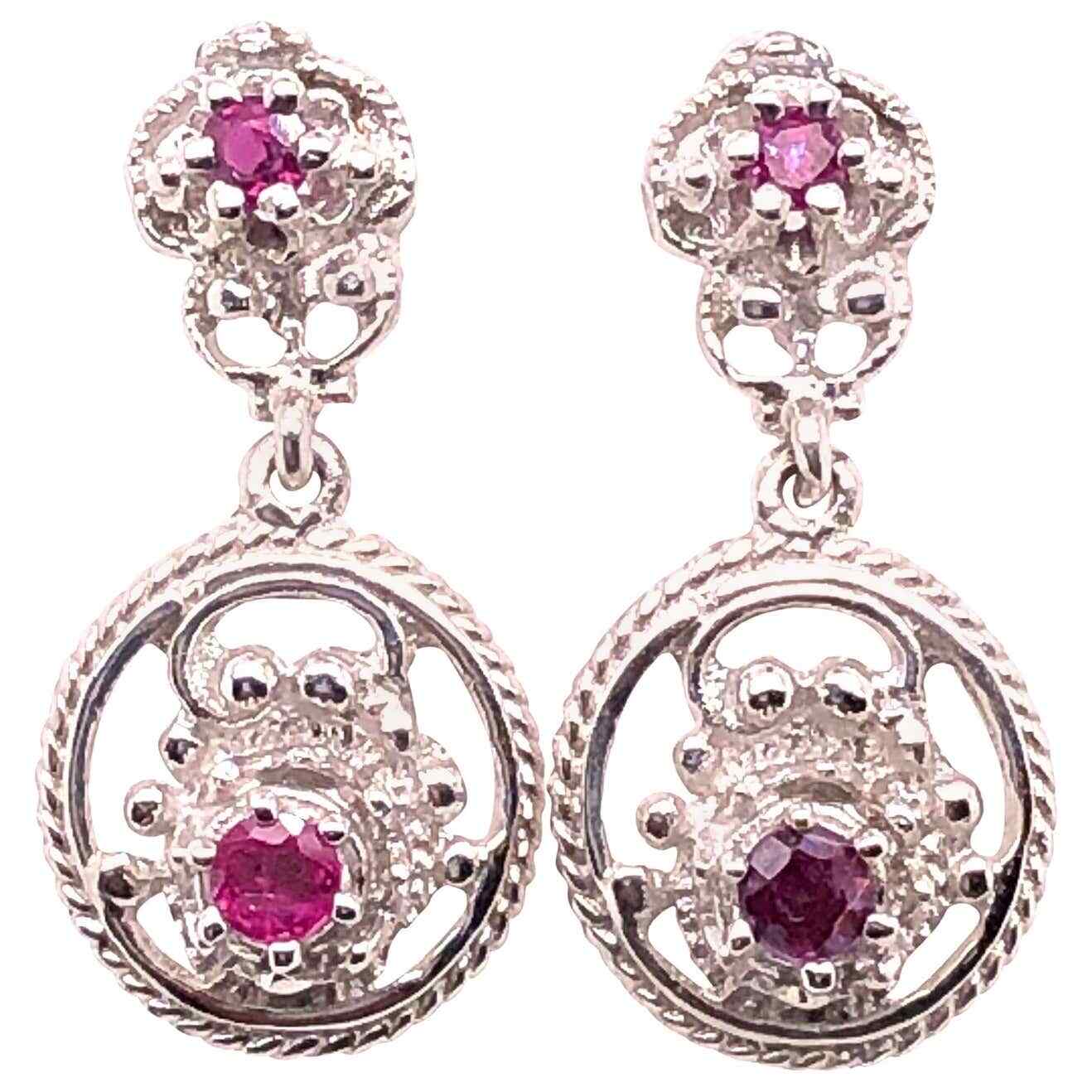 14 Karat White Gold Ruby Drop Dangle Earrings 101… - image 1