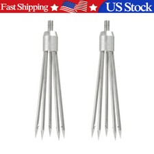 2x 5-Prong Fishing Fish Frog Eel Salmon Barbed Stainless Spear Gig M8 Long Nut