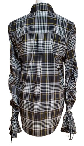 Jonathan Simkhai XS Plaid Button Ruched Sleeve Shirt - Picture 2 of 6