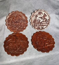 Set of 4 Handmade Embossed Leather Coasters from Peru