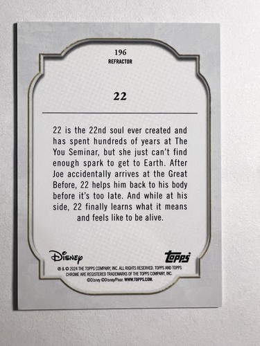 2024 Topps Chrome Disney Pixar 22 Refractor Silver “Soul” #196 - Picture 2 of 2