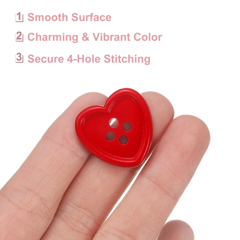 40pcs Heart Resin Sewing Button, 23mm 7/8" 4 Hole Sweater Buttons, Red - Image 4 of 4