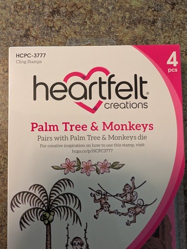 NEW Heartfelt Creations 4pc Cling Stamps Palm Tree & Monkeys HCPC-3777 - Picture 3 of 4