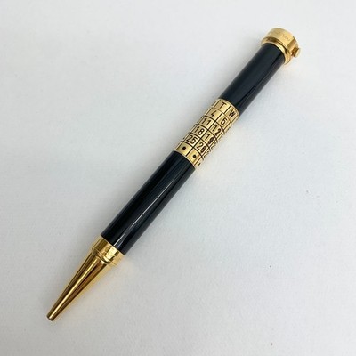Authentic Cartier LE Ballpoint Pen Gold Calendar Clock Black Desk