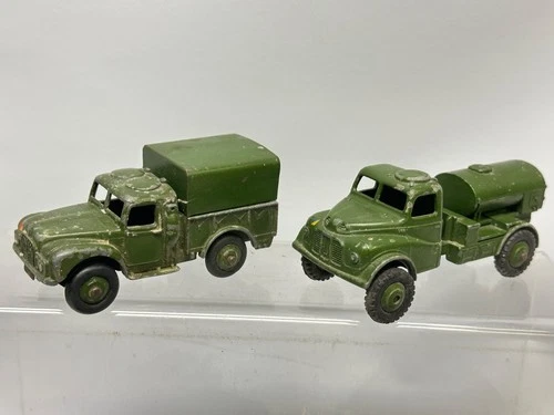 dinky toys army lorries x2 - army 1 ton and water wagon  play worn