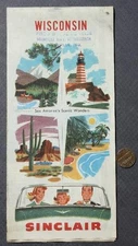 1950s Era Sinclair Gas & Oil State of Wisconsin road map Evansville Indiana ----